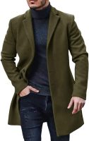 Men's Trench Coat Slim Fit Notch Lapel Single Breasted Top Coat Winter Warm Cotton Business Long Jacket Overcoat