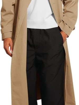 Men's Trench Coat Double Breasted Belted Windbreaker Jackets Lapel Lightweight Long Jacket Casual Overcoat