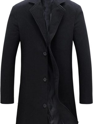 Men's Wool Blend Pea Coat Notched Collar Single Breasted Overcoat Warm Winter Trench Coat