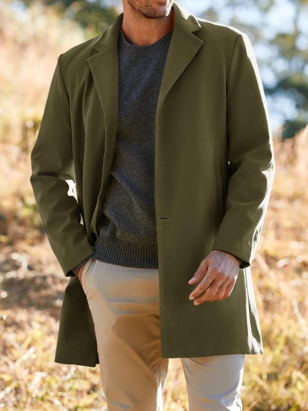 Men's Trench Coat Slim Fit Notch Lapel Single Breasted Top Coat Winter Warm Cotton Business Long Jacket Overcoat