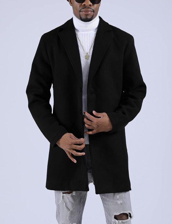 Men's Wool Blend Pea Coat Notched Collar Single Breasted Overcoat Warm Winter Trench Coat