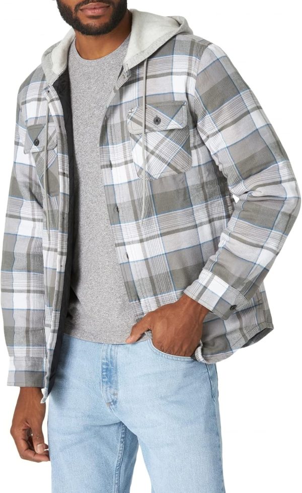 Men Long Sleeve Quilted Lined Flannel Shirt Jacket with Hood