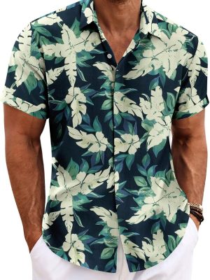 Men's Linen Shirts Short Sleeve Casual Shirts Button Down Shirt for Men Beach Summer Wedding Shirt